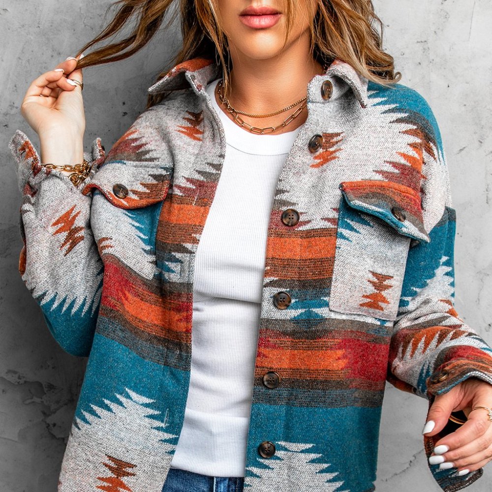 Flannel Distressed Aztec Shirt Jacket/Shacket Small